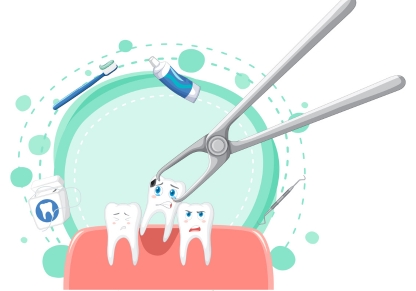 A smiling patient in a modern dental clinic, showing before and after teeth restoration